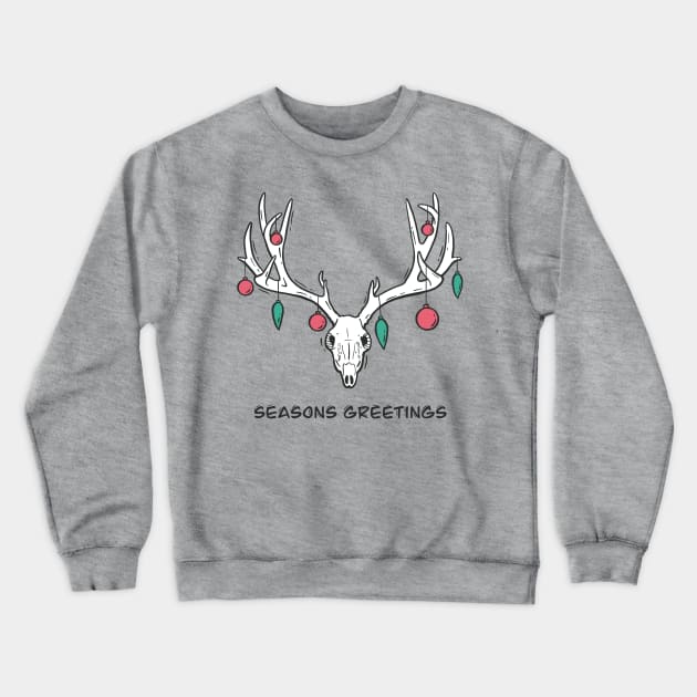 Festive Reindeer Skull - Seasons Greetings Crewneck Sweatshirt by JBeasleyDesigns